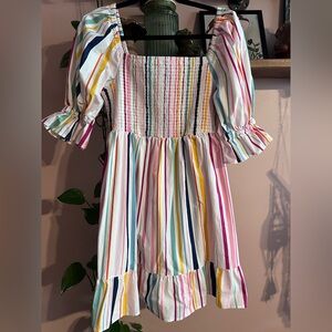 Eloquii Multicolor Striped Smocked Puff-Sleeve Dress